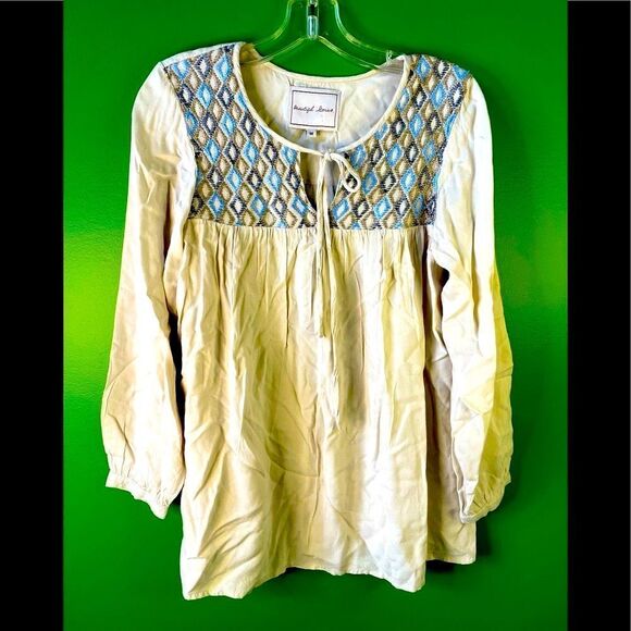 BEAUTIFUL STORIES ash grey blouse with grey and blue embroidery - Picture 1 of 4